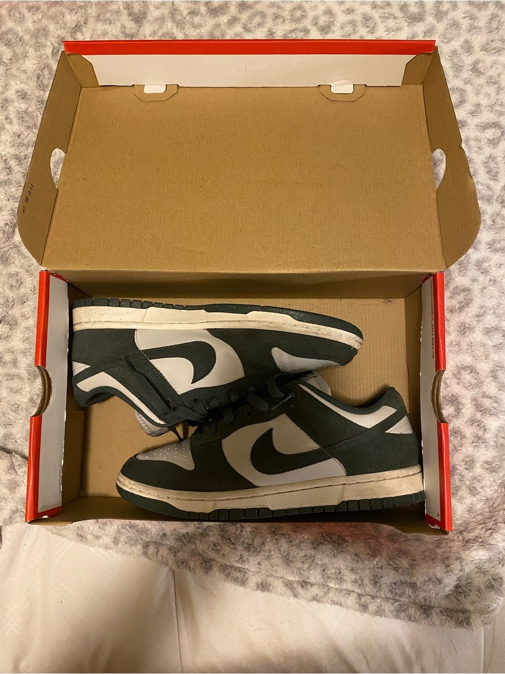 Nike Women’s green and white dunk low’s